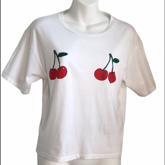 Forever 21 Tops - Forever 21 Cherry Print Graphic Short Sleeve Tee White M